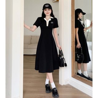 #1067 Official Image Price [80-200 lbs] French Slimming Polo Collar Dress
