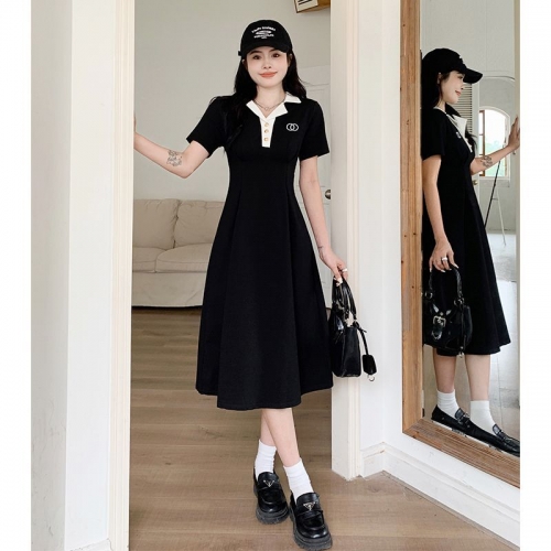 #1067 Official Image Price [80-200 lbs] French Slimming Polo Collar Dress