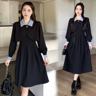Real photos of a two-piece set: plus-size short jacket/top, pleated A-line suspender dress for curvy women. Real photos of a two-piece set: plus-size short jacket/top, pleated A-line suspender dress for curvy women.