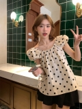 Gentle polka dot puff sleeve blouse for women, new summer style, sweet and youthful, fashionable, loose fit, versatile top.