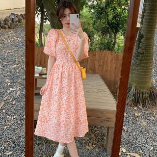 #309 Real Shot & Price: Summer New Style Beaded Collar Orange Floral Dress, Ladylike Puff Sleeve Short Sleeve #309 Real Shot & Price: Summer New Style Beaded Collar Orange Floral Dress, Ladylike Puff Sleeve Short Sleeve