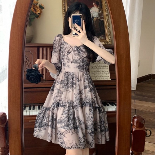 #313 Real Shot & Price: Puff Sleeve Dress with Unique Design, Square Neck, Slim Waist, Elegant Dress for Women