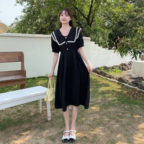 #321 Real Shot & Price: Summer Short-Sleeved French Retro Collar Lace Hepburn Style Slimming Waist Dress