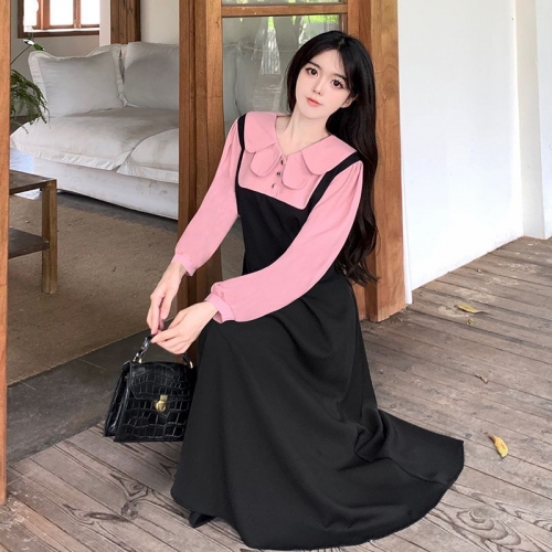 #337 Real Shot & Price: French Autumn/Winter Design Style Faux Two-Piece Peter Pan Collar Dress for Women, Slimming and Waist-Defining