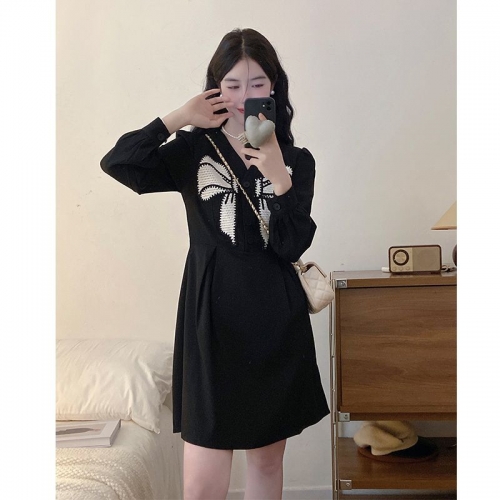 #347 Real Shot Plus Size Women's Dress, V-neck, Elegant and Slimming Dress with Bow, Perfect Match with Black