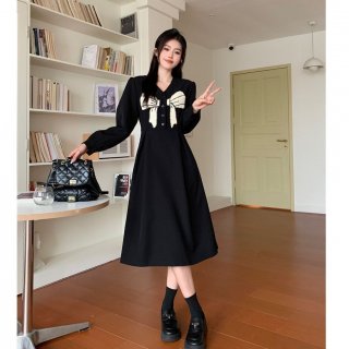 #348 Official Images Plus Size Women's Clothing, V-neck, Elegant and Slimming Dress with Bow, Perfect for Best Friends, Little Black #348 Official Images Plus Size Women's Clothing, V-neck, Elegant and Slimming Dress with Bow, Perfect for Best Friends, Little Black