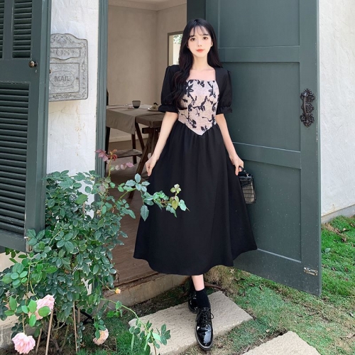 #814 Real Shot & Price: Summer New Style, Stylish Patchwork Design with Waist Belt for a Slimming and High-End Look, Long Dress