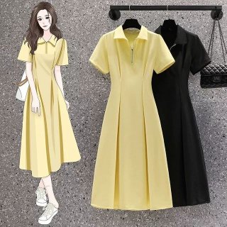 #818 Official Images & Price: Plus Size Women's Summer Short-Sleeve Dress - Fashionable, Slimming, Waist-Defining, Elegant A-Line