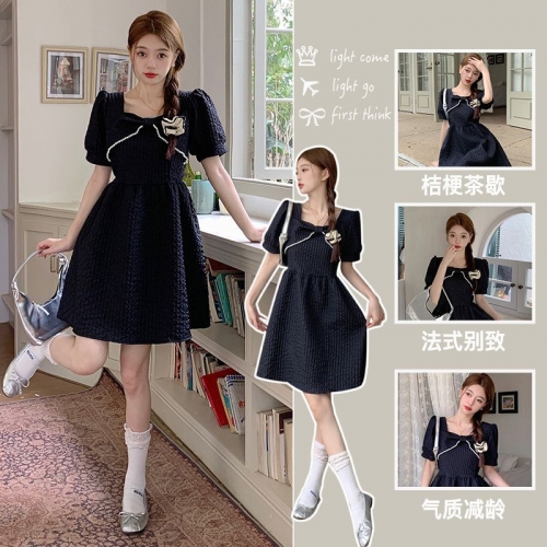 #820 Real Shot & Price: Pearl Trim Custom Bow Waist-cinching Slimming Hepburn Style French Dress for Women #820 Real Shot & Price: Pearl Trim Custom Bow Waist-cinching Slimming Hepburn Style French Dress for Women