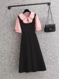 #831 Official Image & Price: Plus Size Women's Summer Clothing for Curvy Women - French Peter Pan Collar, Faux Two-Piece Style, Fashionable Waist-Slimming