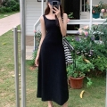 Real shot of a black inner strap slip dress for women, summer style, pure and sexy, high-quality A-line long dress, sleeveless dress.