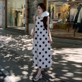 Real shot of a polka dot dress, new summer style, elegant retro sleeveless A-line long dress, loose and slimming vest dress.