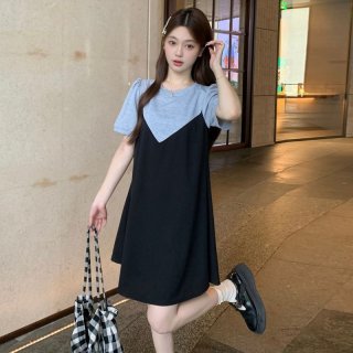 Real photos of plus-size, slimming, loose-fitting two-piece dresses suitable for 80-200 lbs, perfect for summer. Korean style, casual. Real photos of plus-size, slimming, loose-fitting two-piece dresses suitable for 80-200 lbs, perfect for summer. Korean style, casual.