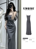 Grey heiress style suspender dress, summer long dress, lace patchwork, pleated, sexy and alluring bodycon skirt.