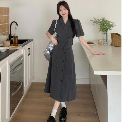 Korean style irregular suit jacket and skirt set for women, summer, plus size, slimming, elegant two-piece set Korean style irregular suit jacket and skirt set for women, summer, plus size, slimming, elegant two-piece set