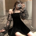 French-style women's dress, 2025 new style, mesh, elegant and sexy, perfect for nightclubs, slimming and ethereal, suitable for petite women.