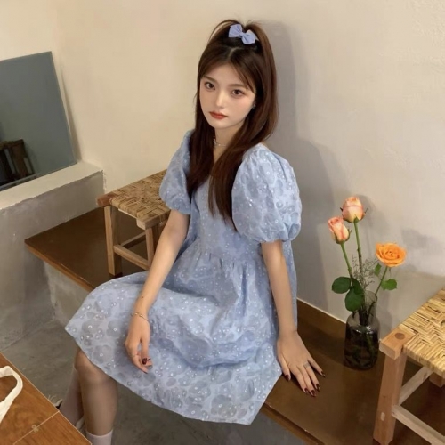 2025 New Design Niche Blue Puff Sleeve Dress for Women, Summer French Fairy Dress 2025 New Design Niche Blue Puff Sleeve Dress for Women, Summer French Fairy Dress
