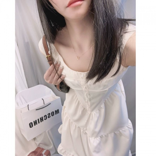 2025 Spring New Arrival: Sweet and Gentle White Moonlight Style Spaghetti Strap Dress for Women, Slim Fit, Solid Color