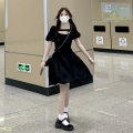 French little black dress, courtly style design, new summer 2025 style, waist-cinching, slimming, bow-tie short-sleeved jumpsuit