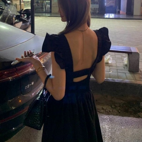 Women's Summer New Style Short Sleeve Dress, High-End Sexy Long Dress, 2025 Summer, Sexy Black Women's Summer New Style Short Sleeve Dress, High-End Sexy Long Dress, 2025 Summer, Sexy Black