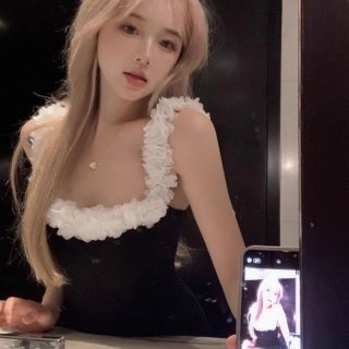 Summer black fitted backless slit bodycon maxi dress with floral suspenders for women.