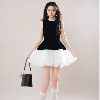 2025 New Ballet Dress, Princess Style, Velvet and Mesh Sleeveless Vest Dress with Puffy Skirt