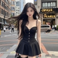 Black halter-neck sexy French-style high-end dress, new summer 2025 light luxury short skirt.