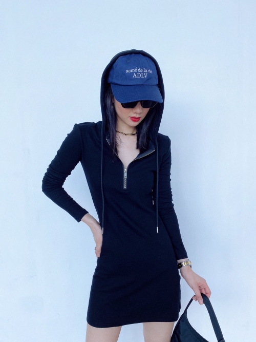 Hot girl black plus size dress for women, spring and autumn 2025 new style, bodycon skirt, high-end short skirt