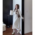 Stylish, unique, elegant moonlight white dress, new spring/autumn 2025 collection, hooded, slimming midi dress