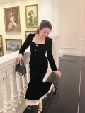 2025 New Plus Size Women's French Retro Autumn/Winter Black Bodycon Dress for Curvy Women, Slimming Velvet