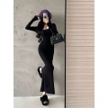 2025 New Plus Size French Sexy Pleated Long Sleeve Bodycon Dress, Slim Fit, Elegant and Versatile