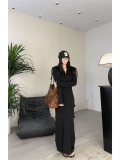 Korean style chic black long-sleeved knit dress for women, autumn style, new tea-colored dress, relaxed fit.