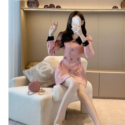 French-style pink dress for women, new autumn style, petite, slimming, high-end, popular style, workwear. French-style pink dress for women, new autumn style, petite, slimming, high-end, popular style, workwear.