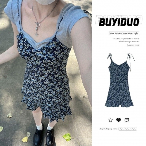 French-style sexy floral print sundress for women, new summer 2024 style, slimming and petite short skirt