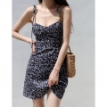 Women's Summer Sexy Low-Cut Strappy Spaghetti Strap A-Line Skirt Short Skirt Beach Dress