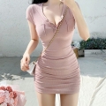 Pink sexy dress for women, new summer 2024 style, waist-cinching design, slimming and sexy bodycon style.