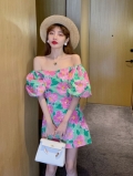 French-style off-shoulder floral dress for women, 2024 summer new style, retro, first love, gentle and sophisticated.