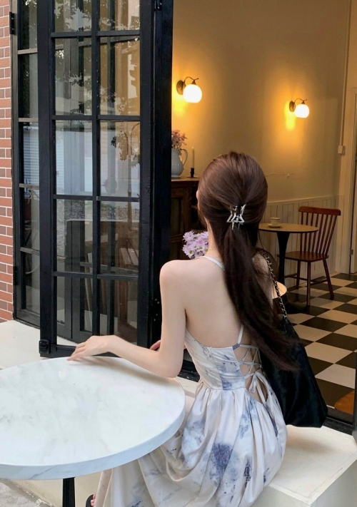 Chinese style floral halter neck dress, Sanya beach vacation dress, women's slim waist, backless beach dress, long dress