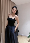 French-style sophisticated black slip dress for women, trending this summer of 2024, sexy, fitted, sleeveless.