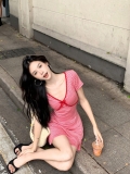 Red plaid V-neck short-sleeved dress, women's summer style, bow-tie sexy short skirt, figure-flattering A-line skirt.