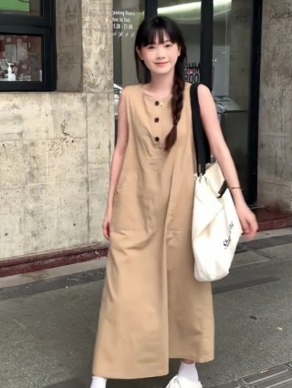 Sleeveless casual loose dress, new summer style, women's clothing, elegant and slimming, perfect for dates, beach vacations.