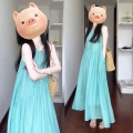 French-style hollowed-out halter dress for women, summer beach vacation style, pleated, relaxed long dress