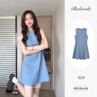 Gentle blue sleeveless dress for women, new summer 2025 style, petite French chic short skirt design.