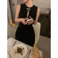 French-style little black dress, high-end and exquisite bow-tie sleeveless vest dress, waist-cinching A-line birthday dress