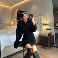 Women's 2024 Autumn New Style Short Skirt, Fitted Waist, Bodycon, Slim Fit, Long Sleeve, French Style, Niche Style, Hooded Dress.
