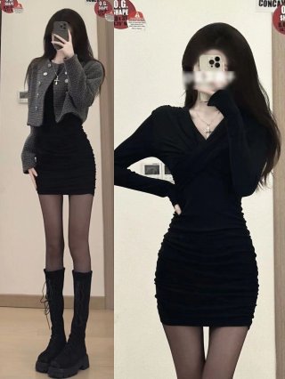 2024 New Black Sexy Base Dress for Women, Perfect for Autumn/Winter, Pair with Coat and a Stepmother Bag