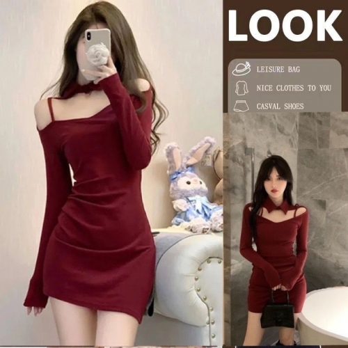 Retro sexy off-shoulder halter neck dress, new autumn/winter style, sexy stretchy slim fit, bodycon skirt. Retro sexy off-shoulder halter neck dress, new autumn/winter style, sexy stretchy slim fit, bodycon skirt.