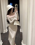 Square neck halter dress for women, winter style, mature and sophisticated, waist-cinching, bodycon long dress, suitable for layering under a base dress.