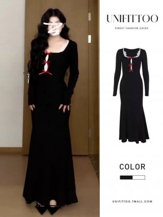 French-style black knit dress, 2024 new style, women's autumn and winter, slimming and flattering, perfect for layering with a bag.