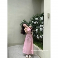 Beach vacation style halter neck suspender dress, women's summer pink first love dress, backless waist-cinching elegant long dress